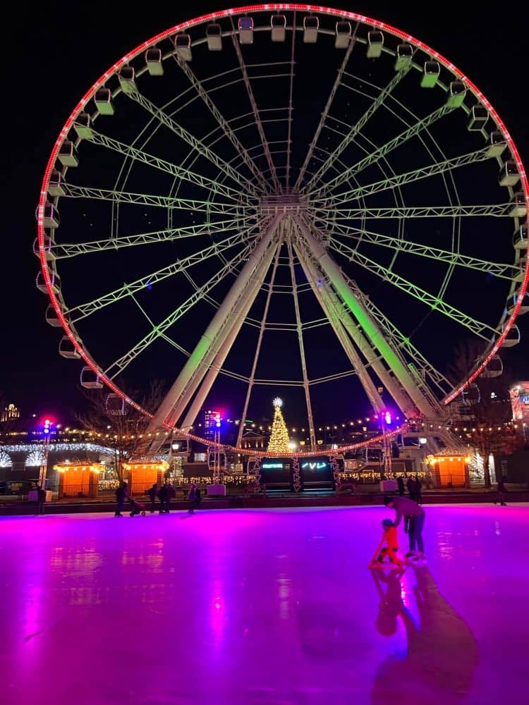 Ice skating in Old Port of Montreal in Winter