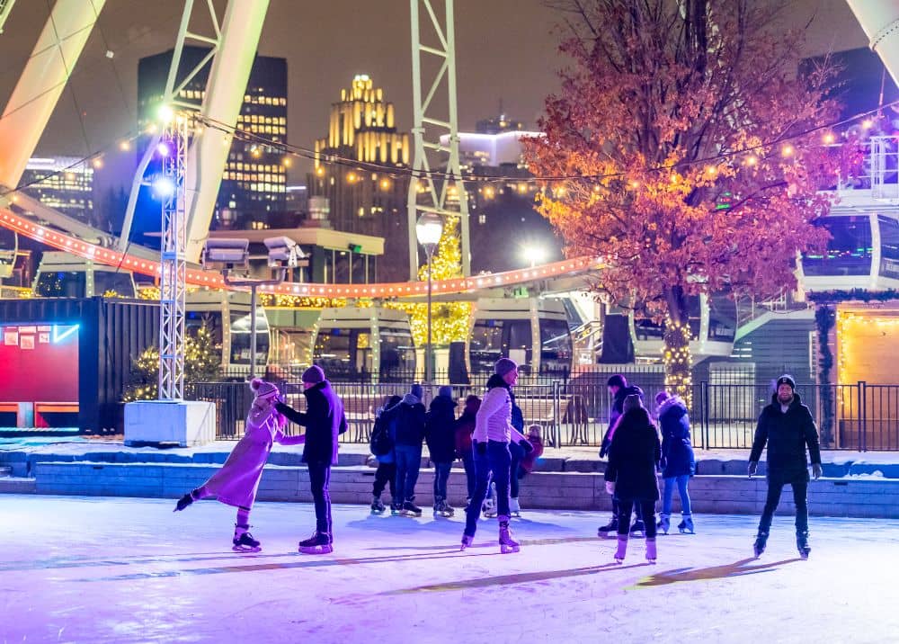 Ice Skating in the Old Port during winter in Montreal