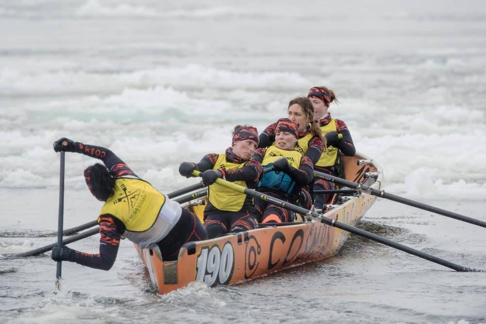 Ice canoe race in Montreal during winter