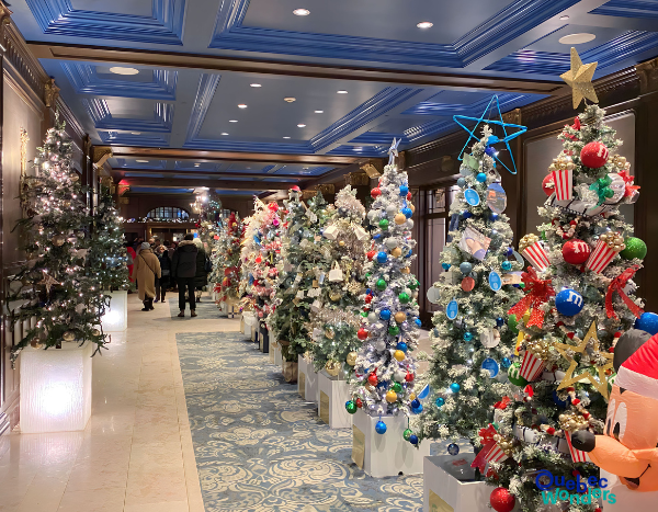Christmas tree contest in hallway of Chateau Frontenac