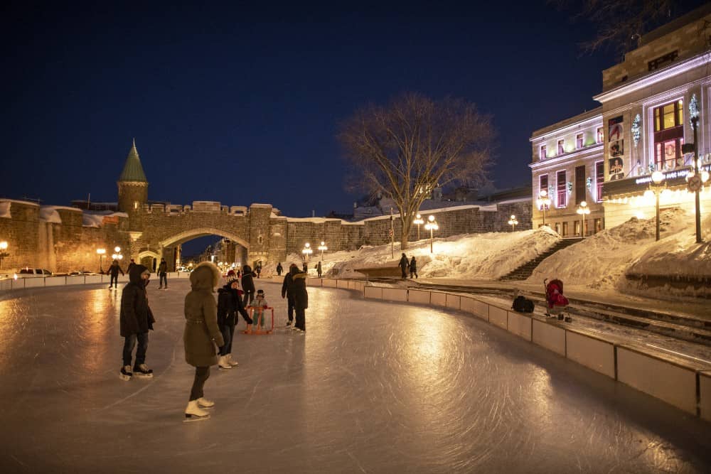 Ice skating activity in Quebec City in December